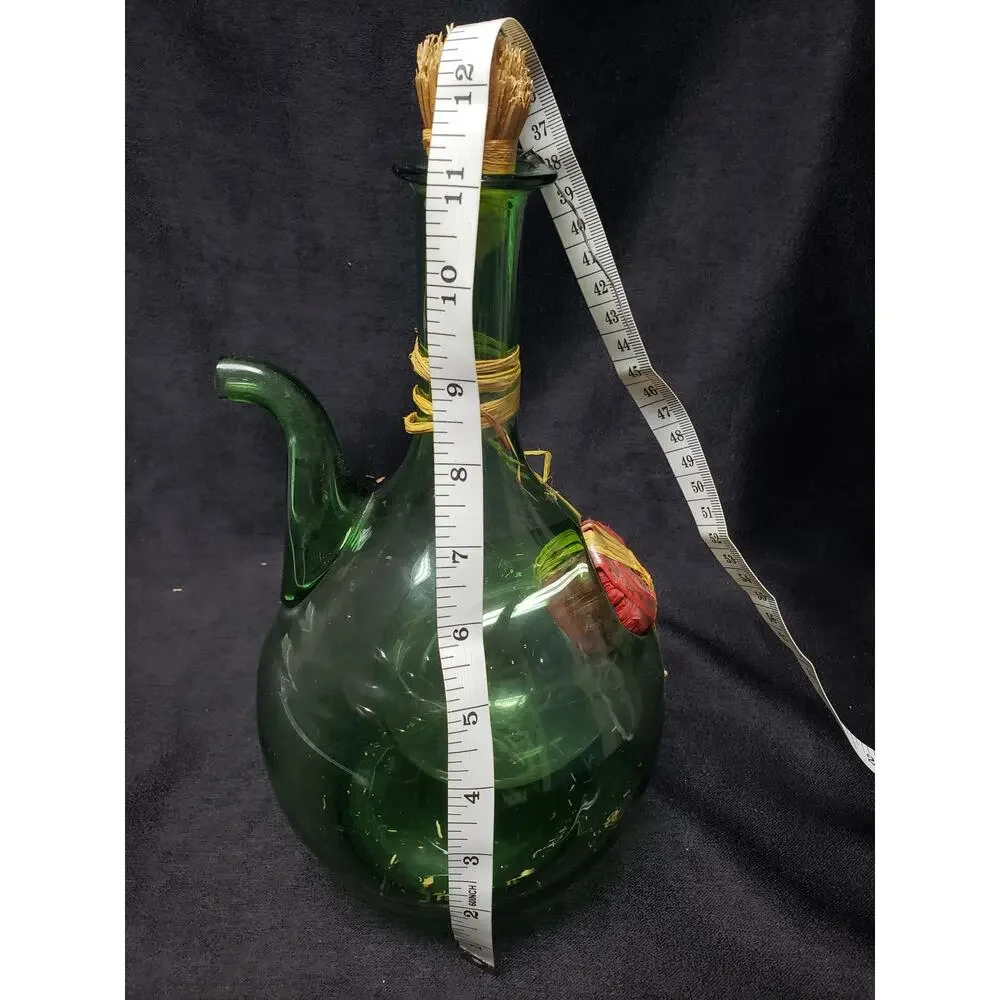 Vintage Italian Green Hand Blown Glass Wine Decanter w Ice Chamber Made In Italy